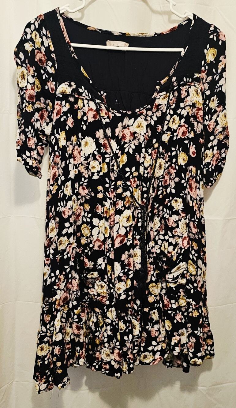 Altar'd State Boho Peasant Mini Dress Size Small Navy Floral